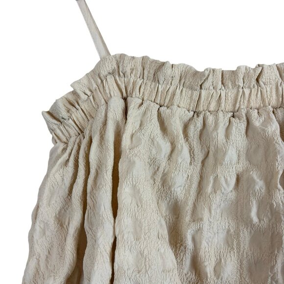 ASOS Seersucker Textured Ruffle Stretch Wide Leg Cocktail Jumpsuit Beige Size 6 - Picture 4 of 10